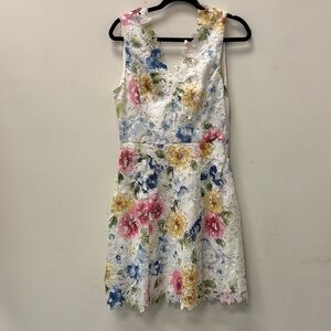 Betsey Johnson watercolor floral lace overlay dress.